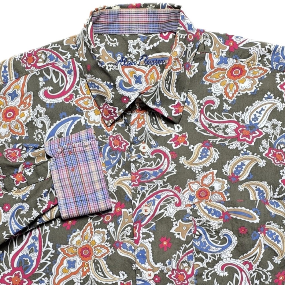Alan Flusser‎ Loud Paisley Long Sleeve Button Down Shirt Mens Large Flip Cuff